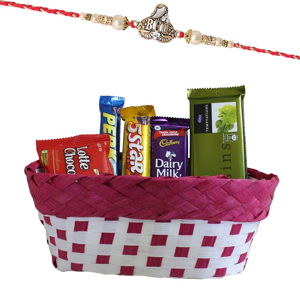Astonished Retail Sweet Gift Basket | Bro Design Rakhi Chocolate for Brother | Rakhi Chocolate Hamper | Roli, Chawal, Chandan, Misri | 473123