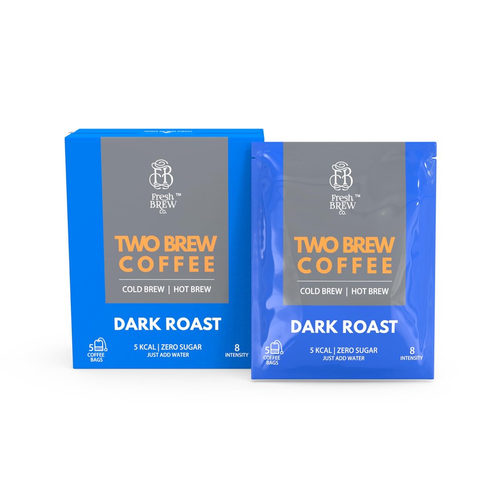 Two Brew Coffee | Cold Brew & Hot Brew | Dark Roast | Intensity 8 | 20 Convenient Coffee Bags | Just Add Water | 4 Boxes of 5 Bags Each | 100% Arabica | Only 5 Calories & Zero Sugar