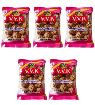 V.V.K.Sweets Kovilpatti White Sesame Candy Balls | Vellai Ellu Urundai | Pack of 5 x 70gm