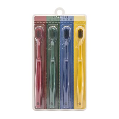 4Pcs FA ly Pack Fashion Pure Color Toothbrushes Soft Bristles Binchoutan Elements Individually Wrapped Tooth Brushes