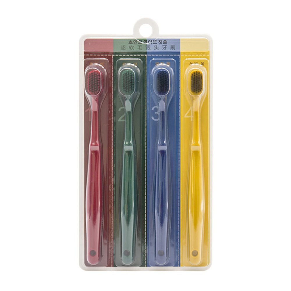 4Pcs FA ly Pack Fashion Pure Color Toothbrushes Soft Bristles Binchoutan Elements Individually Wrapped Tooth Brushes