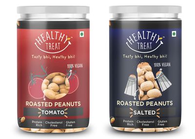 Healthy Treat Roasted Peanut Tomato and Salted Combo 400 gm (Pack of 2-200 gm Each) | Tomato and Salted Flavoured Peanuts | Moongphali Dana | Classic and Nutritious | Healthy and Tasty Snacking