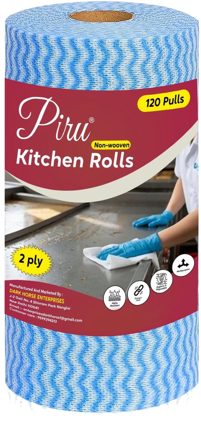 Highly Absorbent 2 Ply Kitchen Printed Tissue/Towel Paper Roll - Washable and Reusable- 1 Roll (140 Pulls Per Roll)- 60 GSM, BLUE