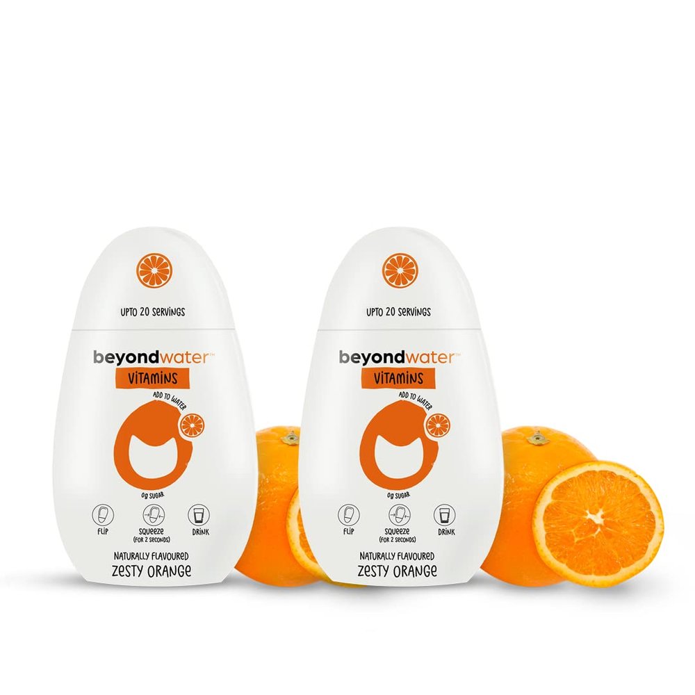 Beyond Water Vitamin Orange Flavoured Water Drops - Pack of 2 upto 20 Serving each (Zesty Orange) | Natural Water Enhancer for Infusing Drinks, Workout Energy Drink | Zero Calorie Sugar-Free Drink Mix Water Drops