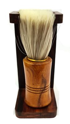 Foreign Holics Natural White Bristle Shaving Brush For Men With Wooden Stand Brown