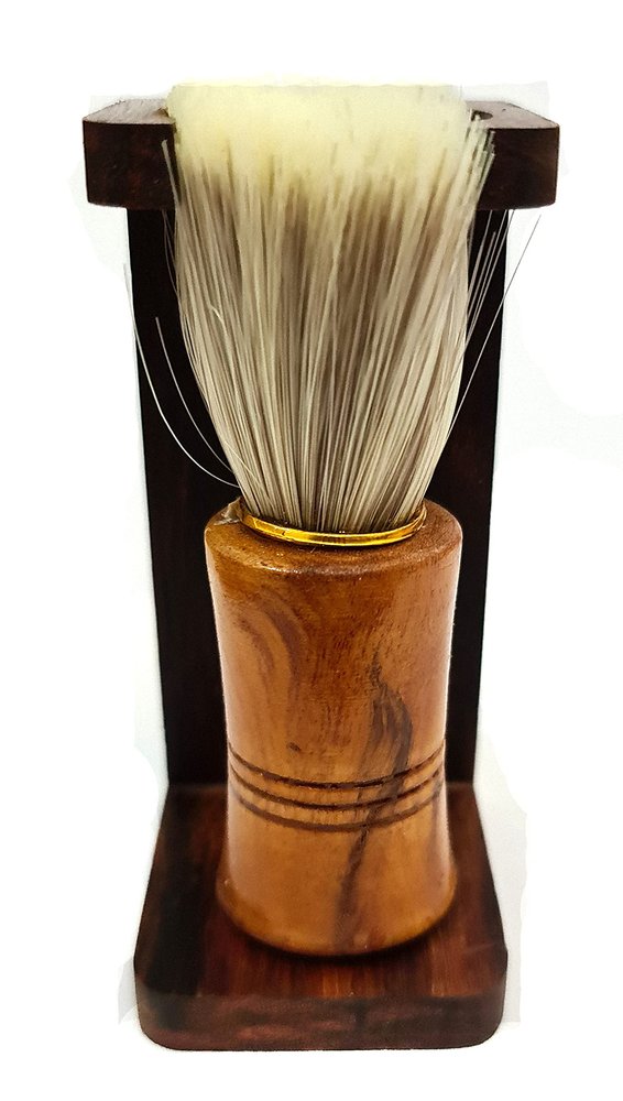 Foreign Holics Natural White Bristle Shaving Brush For Men With Wooden Stand Brown