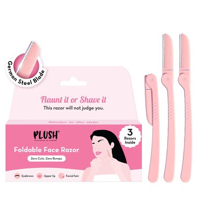 Plush Foldable Reusable Face Razor for Woman (Pack of 3) | Mini Face & Eyebrow Razor with Single German Steel Blade | Painless Hair Removal for Upper Lips, Forehead, Sideburns | Prevents Burns & Cuts