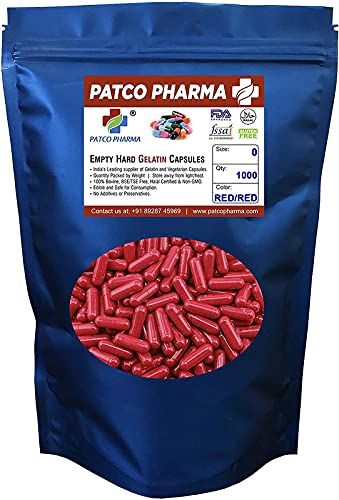 Patco Pharma - Size 0 Red Empty Gelatin Pill Capsule - Gluten Free/Halal Certified | DIY Powder Filling (Pack of 1000)