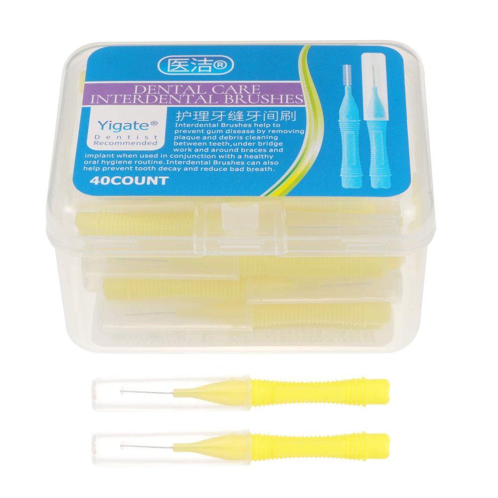 ARTIBETTER 40pcs 0. 4mm Yellow Floss Pick Brush Interdental Brush Flossing Head Oral Brush Flosser Toothpick Cleaning Tools Oral Care Floss Pick