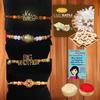 BOGATCHI Kaju Katli Chocolate, 4Rakhi with Kaju Katli, Elegant Rakhi with sweets, Kaju Katli 4 pcs + Rakhi Set of 4 +Roli Chawal+ Card |KAJURKHI-4-106 view 1