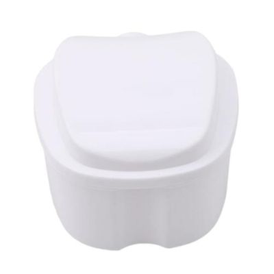 Sevenfly Denture Bath Case Cup Box Holder Storage Soak Container with Strainer Basket for Travel Cleaning,White