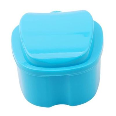 Sevenfly Denture Bath Case Cup Box Holder Storage Soak Container with Strainer Basket for Travel Cleaning,Light blue