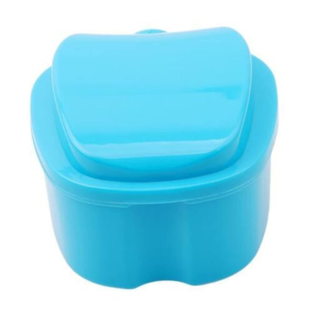 Sevenfly Denture Bath Case Cup Box Holder Storage Soak Container with Strainer Basket for Travel Cleaning,Light blue