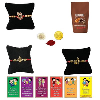 BOGATCHI rakhi for brother combo with chocolate, rakhi for brother with chocolate, rakhi with chocolates gift pack, rakhi gift for brother with chocolate, +Rakhi(3) + Rakhi Card +Gold Coin-R21Bu5