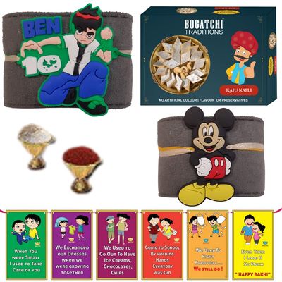 BOGATCHI rakhi for brother with sweets, rakhi for brother combo with sweets, rakhi and sweets for brother, rakhi with sweetsKaju Katli + Rakhi Set of 2 +Roli Chawal+ Rakhi Card |C21