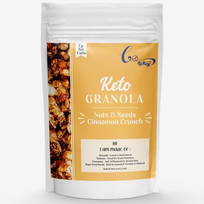 GoWhey - Breakfast Muesli - Keto Granola - Nuts & Seeds - Cinnamon Crunch- Healthy Snacks with Almond, Walnut & superfood seeds|Diet Snacks 250g