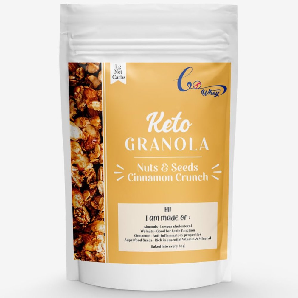 GoWhey - Breakfast Muesli - Keto Granola - Nuts & Seeds - Cinnamon Crunch- Healthy Snacks with Almond, Walnut & superfood seeds|Diet Snacks 250g