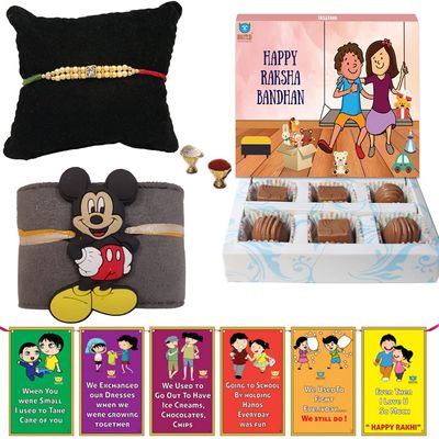 BOGATCHI rakhi for brother combo with chocolate, rakhi with chocolates gift pack, rakhi for brother with chocolate, rakhi Chocolate Box 6pcs + Rakhi Set of 2 +Roli Chawal+ Rakhi Card |C82