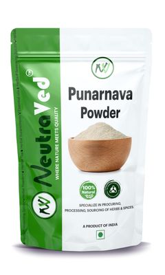 NeutraVed Punarnava Powder 100g | Boerhavia Diffusa Root Powder for Liver & Urinary | Stand Up Ziplock Pouch Reusable - 100g