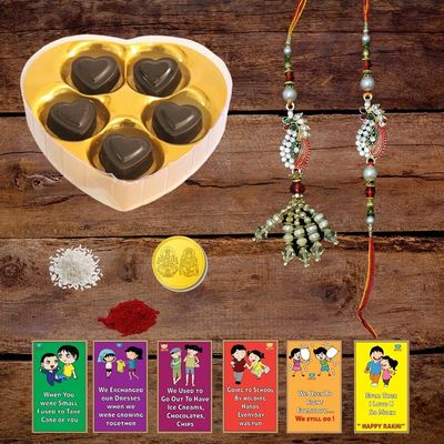 BOGATCHI Rakhi for Brother and Bhabhi with Chocolate|Rakhi for Bhai and Bhabhi|Premium Lumba Rakhi Set|Lumba Rakhi Combo|Rakhi Lumba Set of 2| Bhaiya- Bhabhi Rakhi Set with Chocolates| LUM5H-2