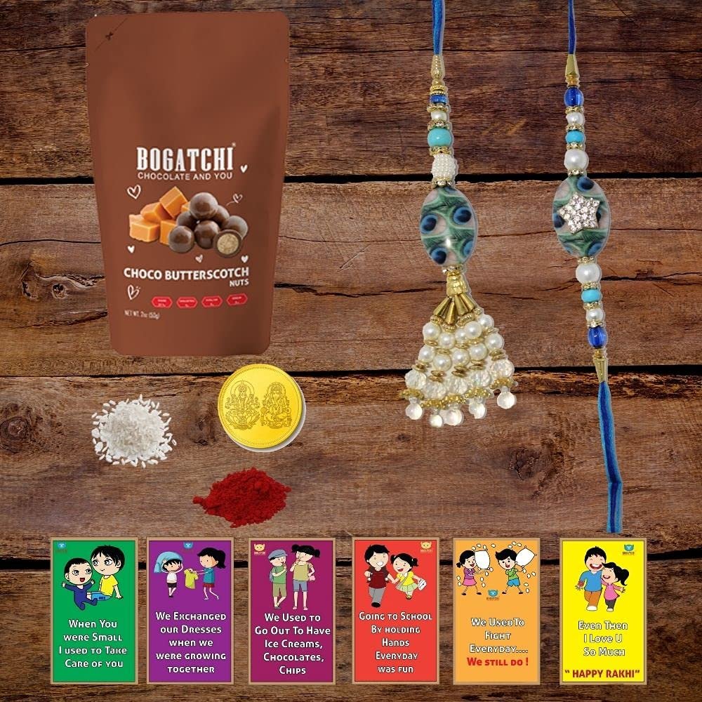 BOGATCHI Rakhi for Brother and Bhabhi with Chocolate|Rakhi for Bhai and Bhabhi|Premium Lumba Rakhi Set| Lumba Rakhi Combo| Rakhi Lumba Set of 2| Bhaiya- Bhabhi Rakhi Set with Chocolates| LUMBA+BS-10