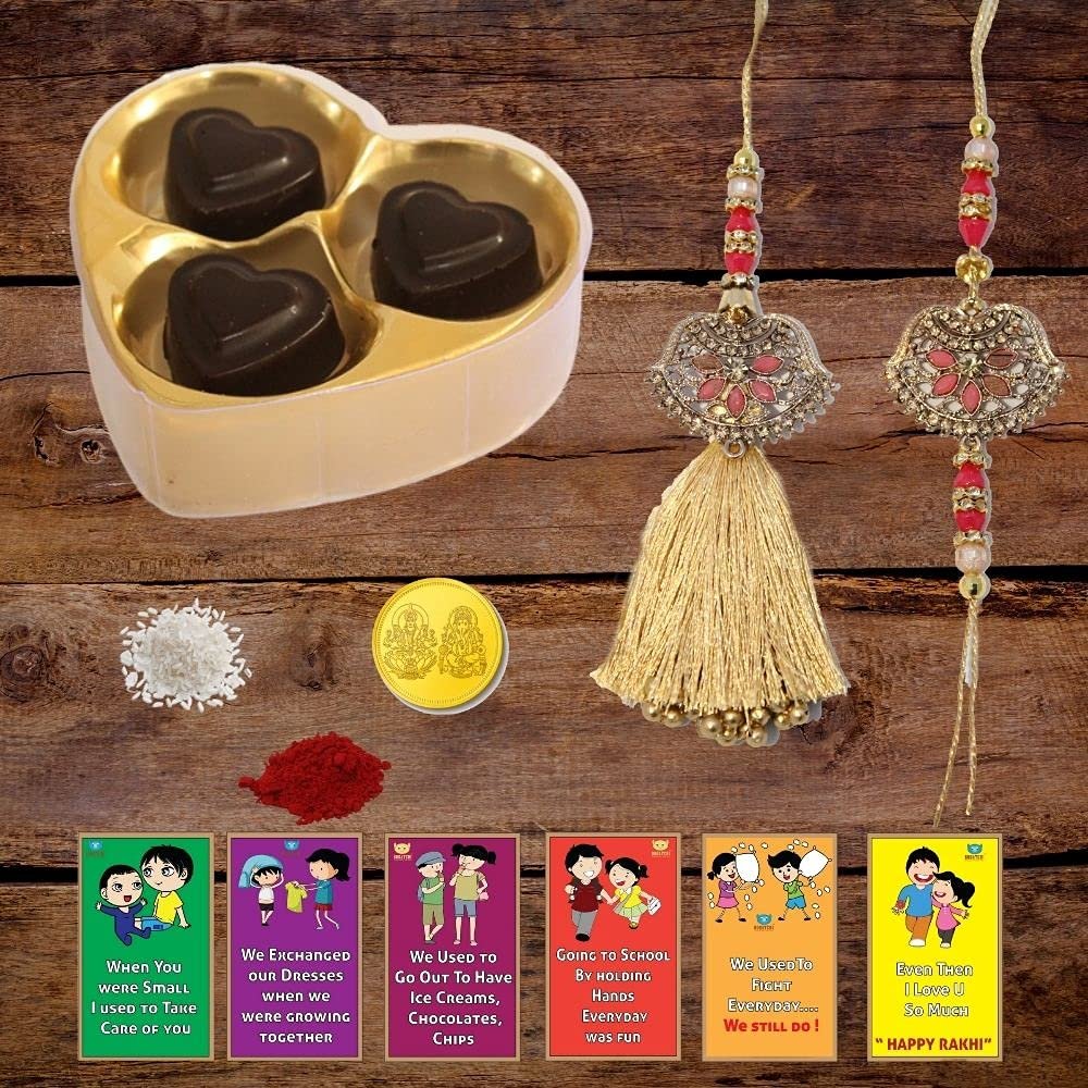 BOGATCHI Rakhi for Brother and Bhabhi with Chocolate|Rakhi for Bhai and Bhabhi|Premium Lumba Rakhi Set|Lumba Rakhi Combo| Rakhi Lumba Set of 2| Bhaiya- Bhabhi Rakhi Set with Chocolates|LUM3H00a4