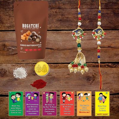 BOGATCHI Rakhi for Brother and Bhabhi with Chocolate|Rakhi for Bhai and Bhabhi|Premium Lumba Rakhi Set| Lumba Rakhi Combo| Rakhi Lumba Set of 2| Bhaiya- Bhabhi Rakhi Set with Chocolates| LUMBA+BS-3