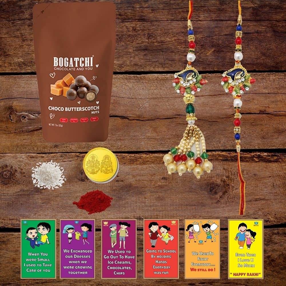 BOGATCHI Rakhi for Brother and Bhabhi with Chocolate|Rakhi for Bhai and Bhabhi|Premium Lumba Rakhi Set| Lumba Rakhi Combo| Rakhi Lumba Set of 2| Bhaiya- Bhabhi Rakhi Set with Chocolates| LUMBA+BS-3