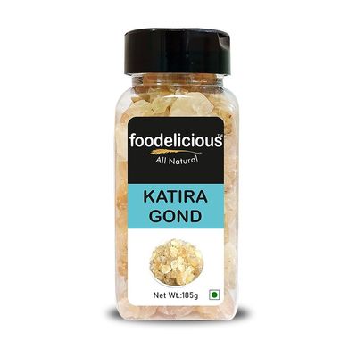 Foodelicious Premium Katira Gond 185g | Pure & Natural Tragacanth Gum | Cooling Edible Gum for Sharbat, Laddu & Ayurvedic Recipes | Cleaned, Sun-Dried & Preservative-Free