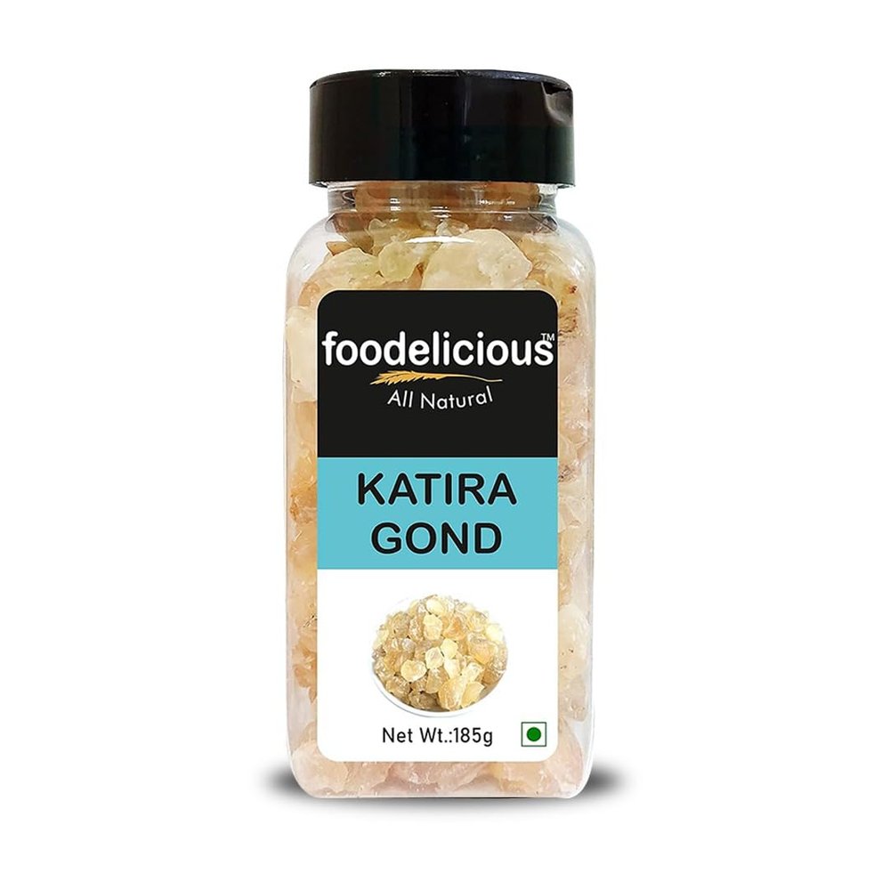 Foodelicious Premium Katira Gond 185g | Pure & Natural Tragacanth Gum | Cooling Edible Gum for Sharbat, Laddu & Ayurvedic Recipes | Cleaned, Sun-Dried & Preservative-Free