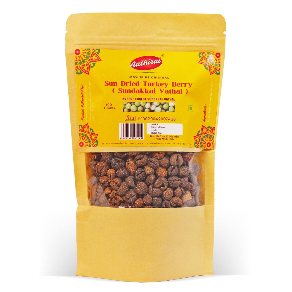 Aathirai Sun Dried Forest Turkey Berry | Buy 1 Get 1 Free | Bitter Forest Turkey Berry Vathal | Sundakkai Vathal (100 GMS)