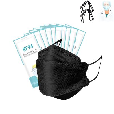100PCS Adult's Black KF94 Face_KF94_Mask, 4-Ply Filt?r Black KF94 Msk for Adult,3D Design Shape Face Protection Covering -Breathable and comfortable with Msk lanyard accessories