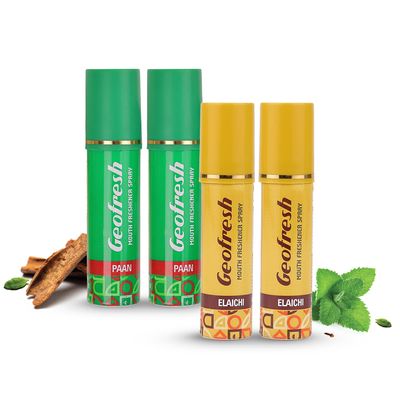 Geofresh Ayurvedic Instant Mouth Freshener Spray 15g (2 - Paan and 2 - Elaichi Flavoured) - Combo Pack of 4