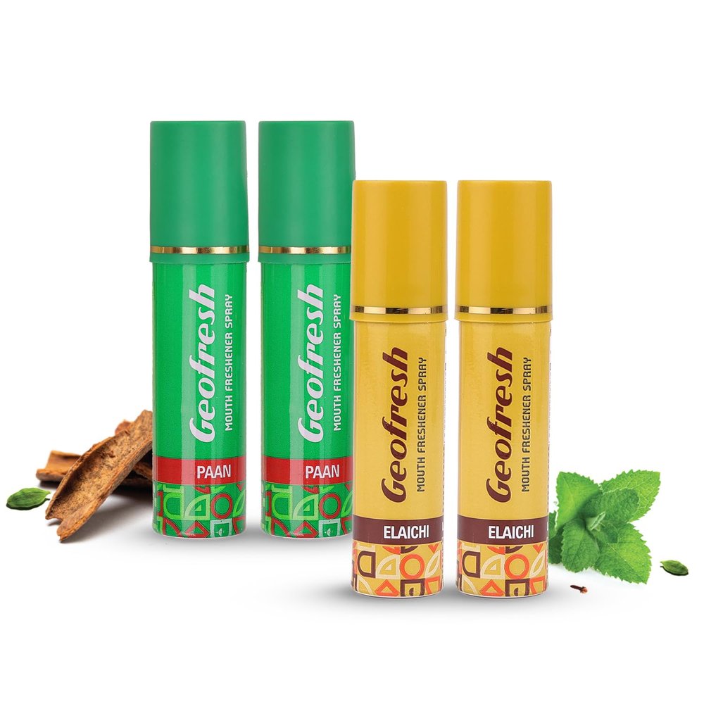 Geofresh Ayurvedic Instant Mouth Freshener Spray 15g (2 - Paan and 2 - Elaichi Flavoured) - Combo Pack of 4