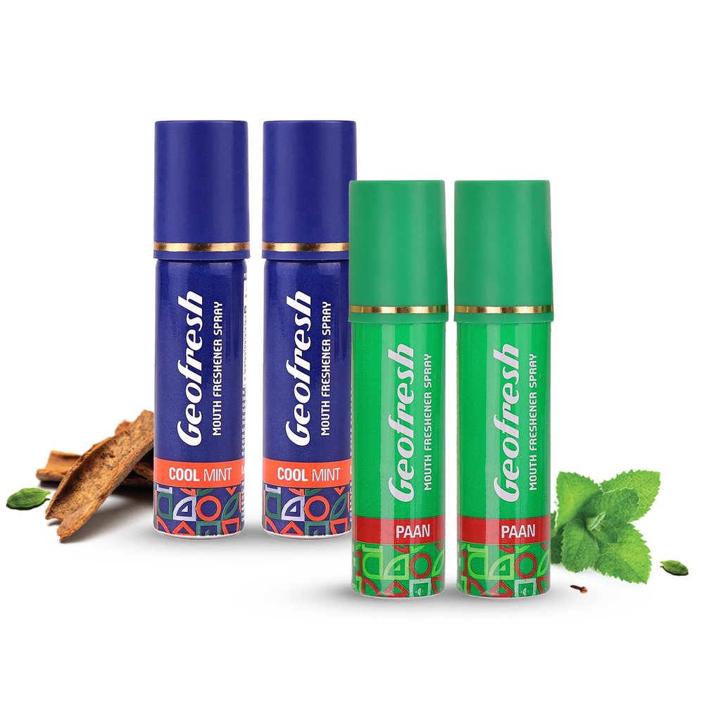 Geofresh Ayurvedic Instant Mouth Freshener Spray 15g Each (2 - Paan & 2 - Cool Mint) - Combo Pack of 4