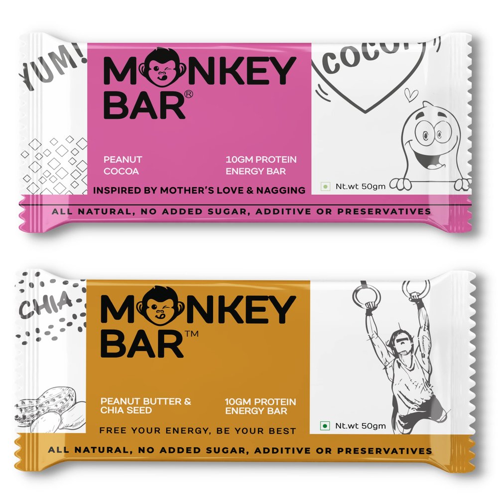 MONKEY BAR - Nuts for Peanuts Protein Bars - 8 Bars, 2 Flavours, 50g each, 12-13g Protein, 5 All Natural Ingredients, Healthy & High Protein - Zero Added Sugar Energy Bar