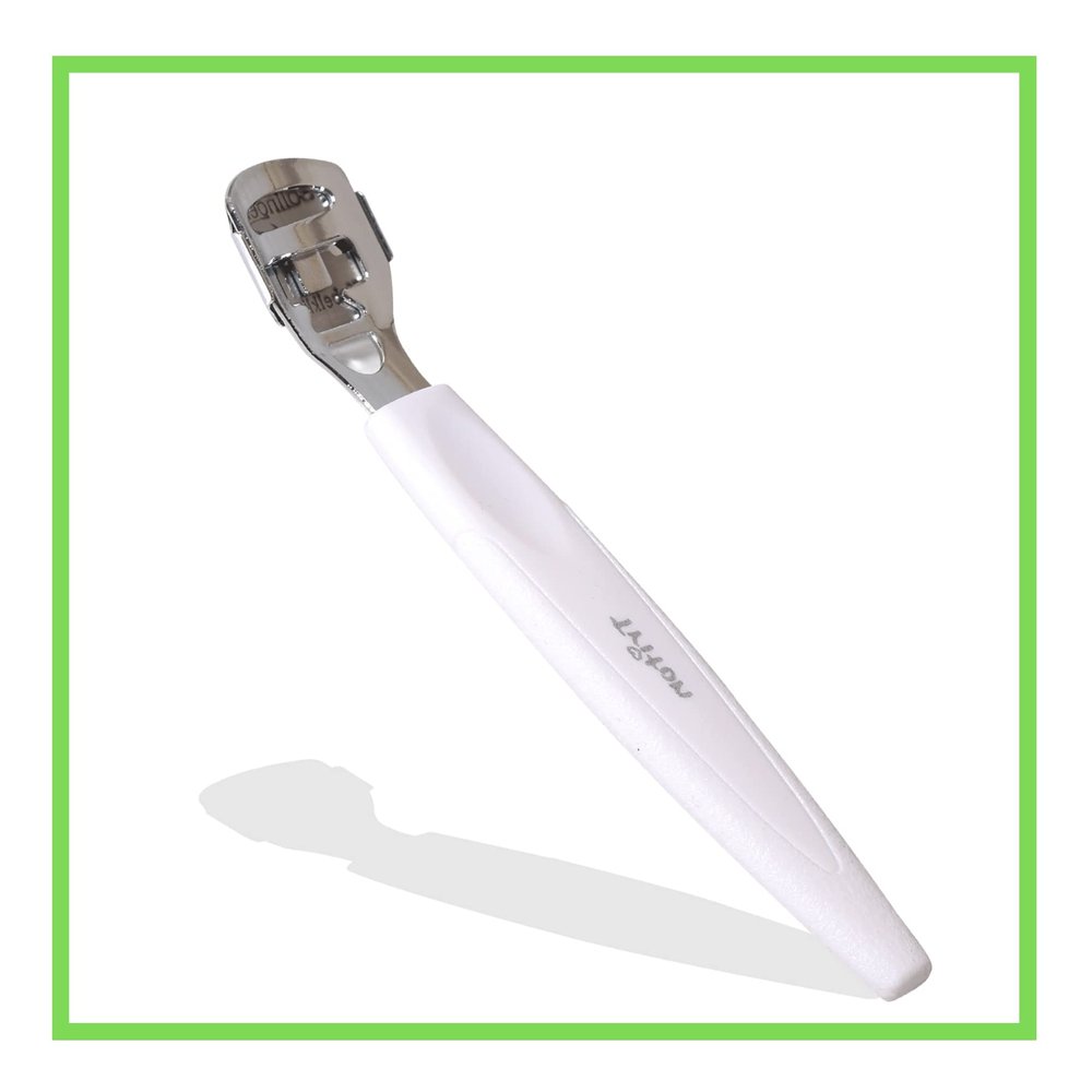 TRITON Stainless Steel Foot Callus Shaver for Pedicure, Dead Skin Remover, Corn Cutter for Removing Solid n Cracked Skin, Heel Razor with Handle_White