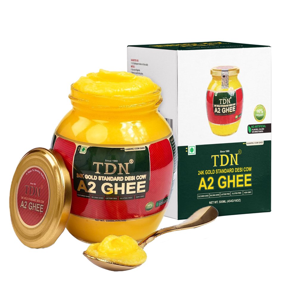 TDN Fresh A2 Cow Ghee - 500ML Glass Bottle, NDDB A2 Lab Certified, A2 Ghee Bilona Method, A2 Organic Cow Ghee, Grassfed, Cultured Premium & Traditional Ghee, Curd Churned A2 Ghee, A2 Pure Ghee