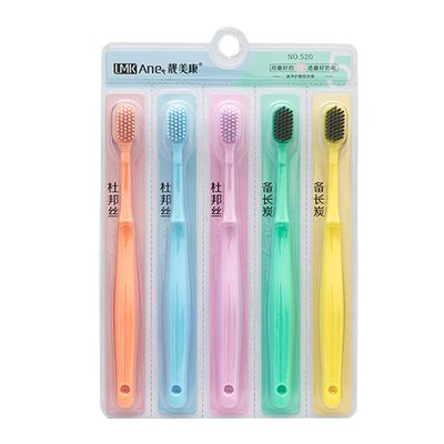 5Pcs FA ly Pack Soft Bristles Tooth Brushes Pure Color Binchoutan Elements Individually Wrapped Toothbrushes 5Pcs-Layfoo