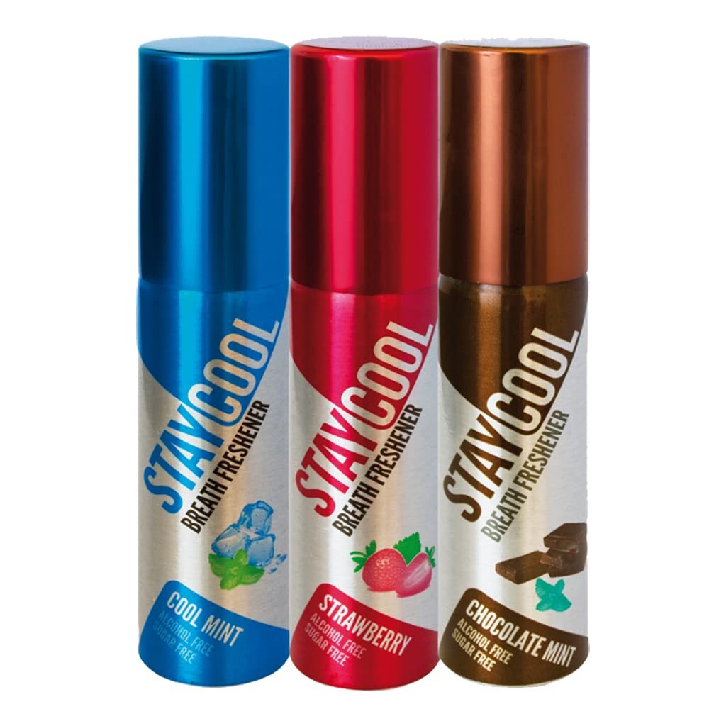 Stay Cool Breath Freshener Spray (Cool Mint + Strawberry + Chocolate Mint, Combo, Pack of 3)