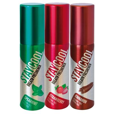 Stay Cool Breath Freshener Spray (Spearmint + Strawberry + Cinnamon, Combo, Pack of 3)