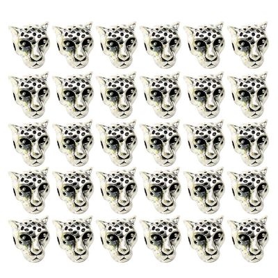 30pcs Alloy Leopard Head Beads DIY Pendants Charms Jewelry Making Accessory for Necklace Bracelet (Antique Silver)
