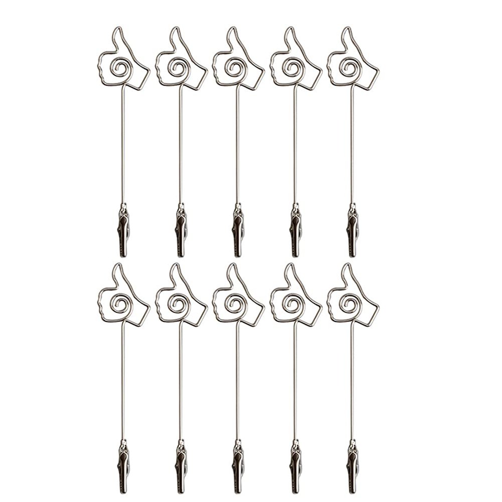 10PCS Double End Meal Memo Holder Moveable Clip Photo Display for Office Home- Thumb Up (Silver)