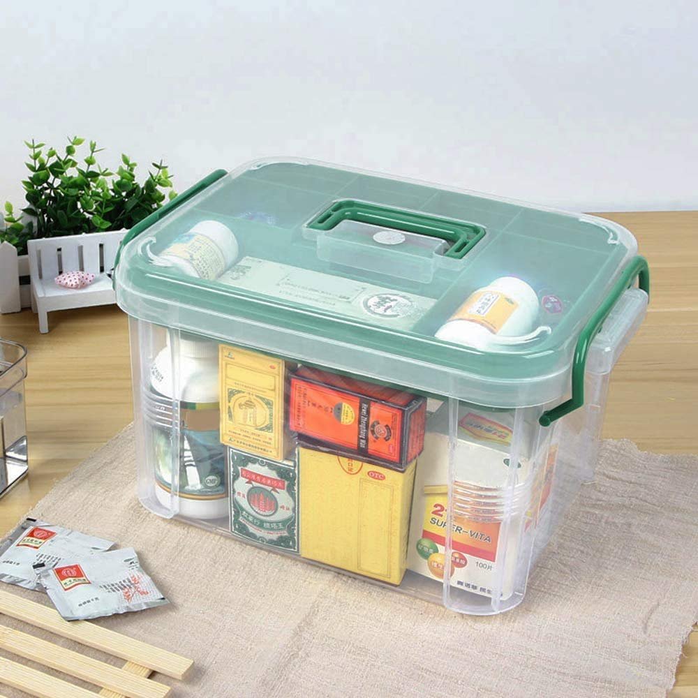 Ansawi First Aid Kit Emergency aid Box Medicine Storage Box and Medical Box Household Plastic Pill Organizer Box with Detachable Tray and Handle