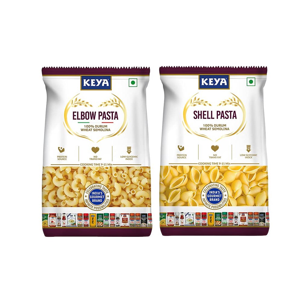 Keya No Maida 100% Durum Wheat Semolina Pasta Combo, Shell Pasta, 400gm, Elbow Pasta, 400gm, Pack 2