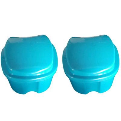 HEALLILY 2Pcs Denture Case Portable Denture Bath Box Case False Teeth Storage Box Denture Cup with Strainer Basket for Travel Home Cleaning (Random Color)
