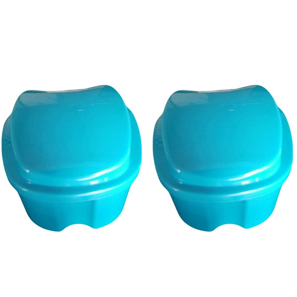 HEALLILY 2Pcs Denture Case Portable Denture Bath Box Case False Teeth Storage Box Denture Cup with Strainer Basket for Travel Home Cleaning (Random Color)