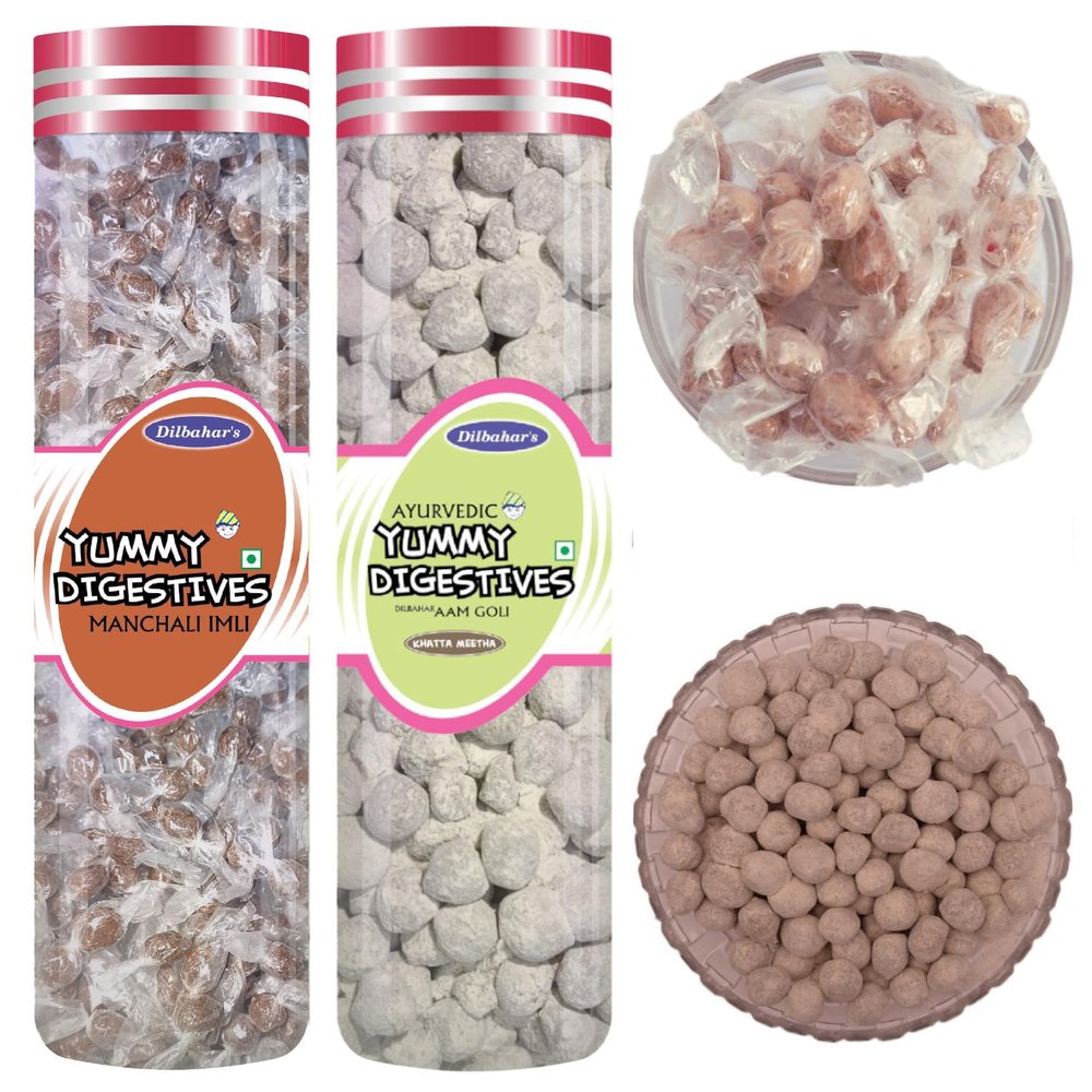 Dilbahar's Manchali Imli 120 - Aam Goli 210gm | Aam Pachak Goli | Imli Laddu Digestive Goli Pachak | Mukhwas Mouth Freshener | Aplam Chaplam Churan Goli | Churan Digestive | After-Meal Treat