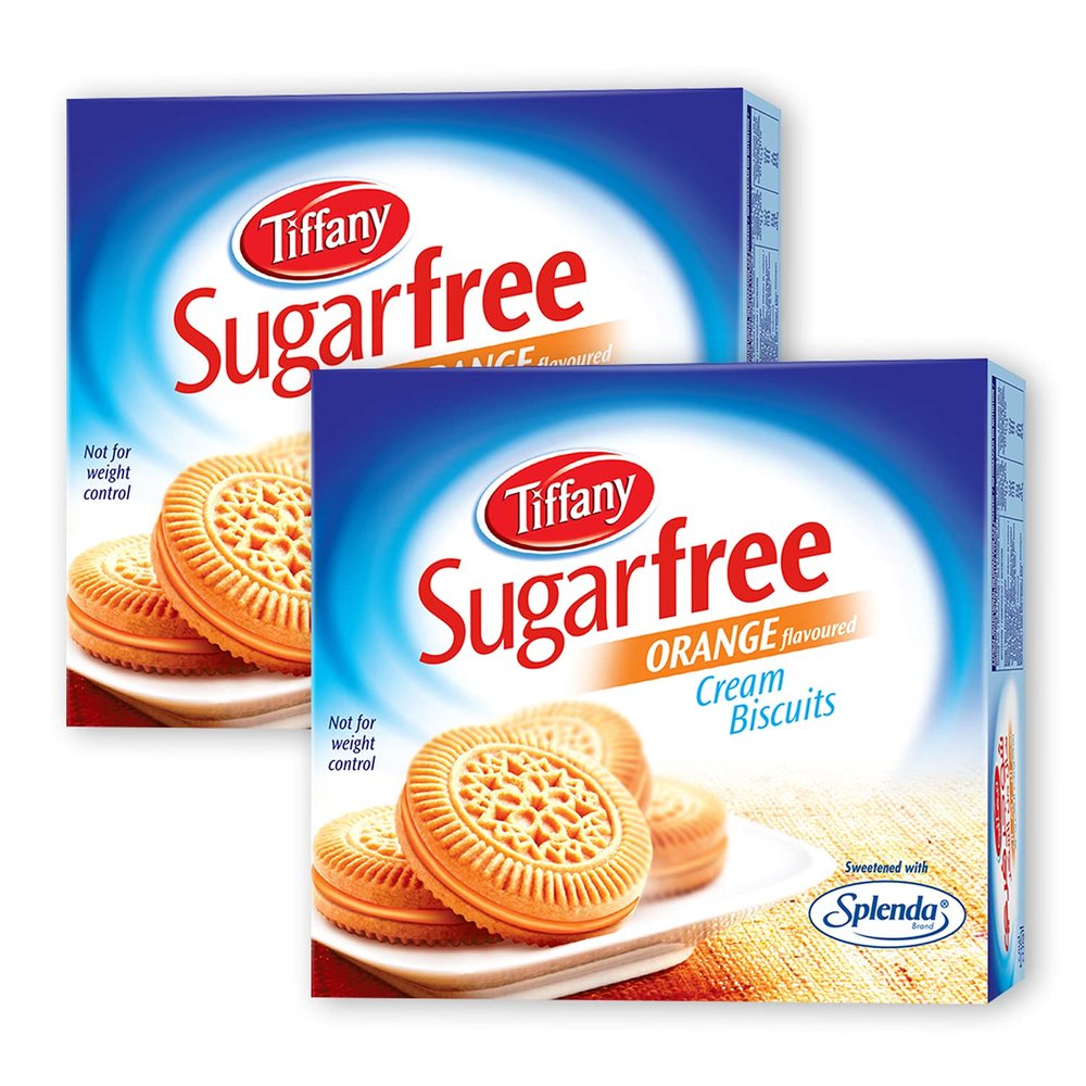 Tiffany Sugar Free Orange Cream Sandwich Biscuits (Pack of 2, 162g) | Healthy Snacks for Diebetic | Sweetened With Splenda