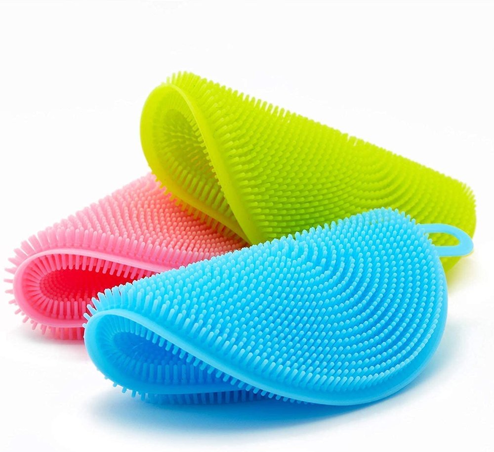 Avenn Silicone Washing Sponge Antil Silicone Dish Scrubber Fruit and Vegetable Washing Brush Round Scrubber Pad/Scrubs & Sponges Multipurpose